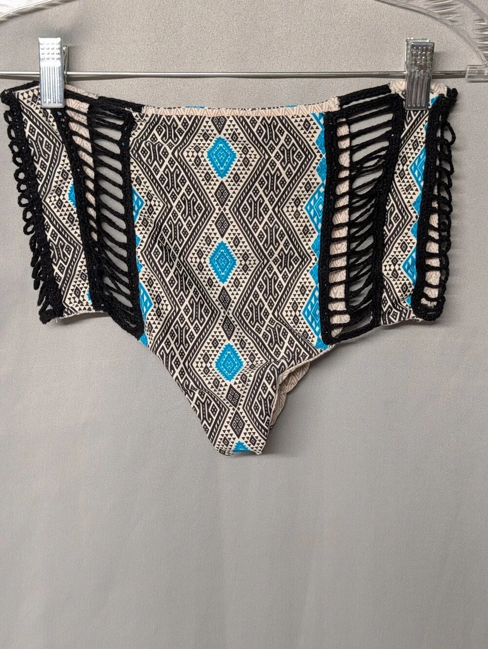acacia swimwear Black & White Geometric Bikini Bottom with Teal Accents Size S